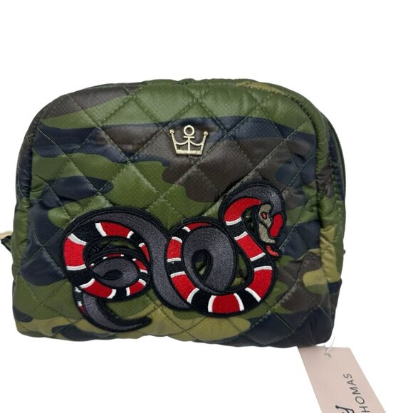 OLIVER THOMAS quilted Makeup Bag Cosmetic case Medium camo with snake patch NWT - Picture 7 of 7